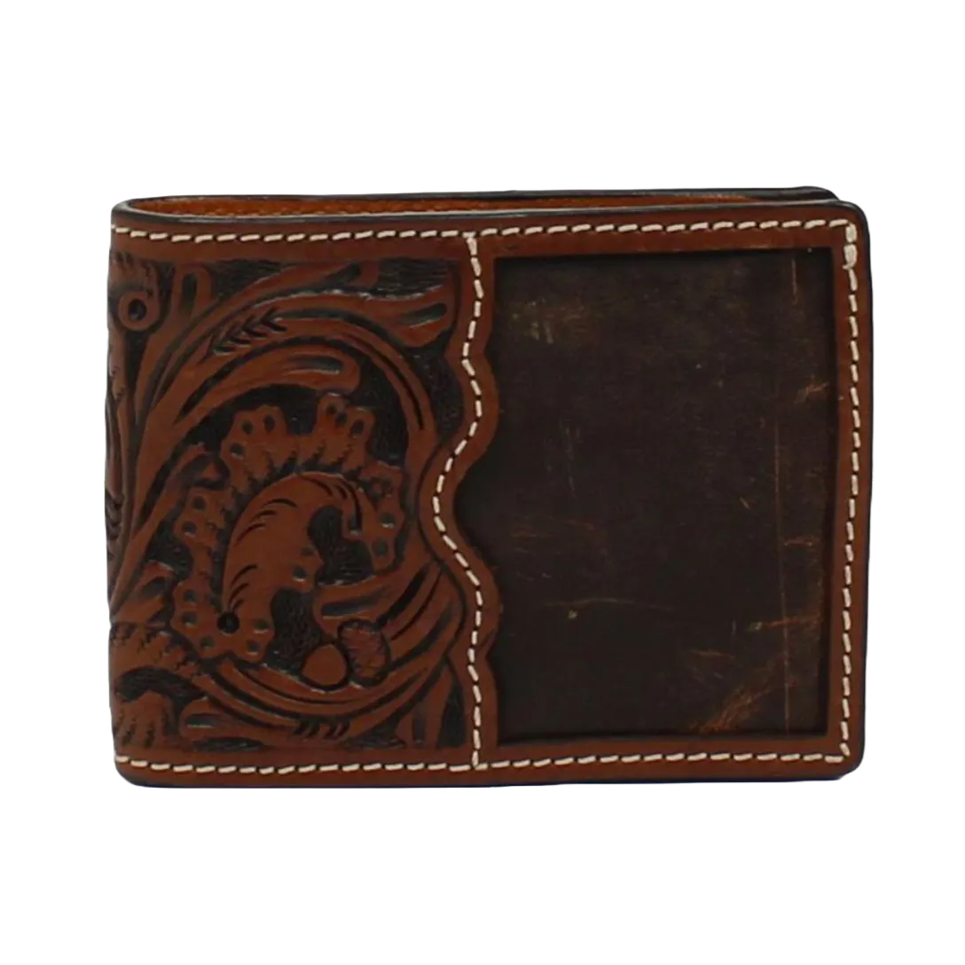 3D Men's Acorn & Floral Tooled Brown Bifold Wallet D250001802