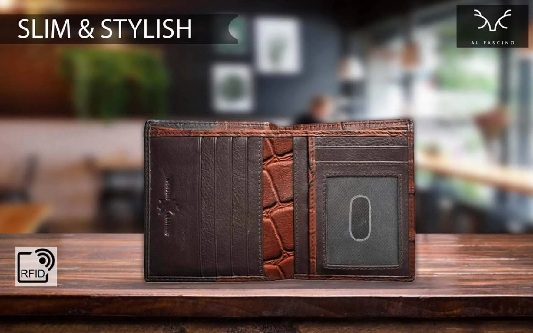 AL FASCINO Brown and Black Leather Wallet/Purse for Men