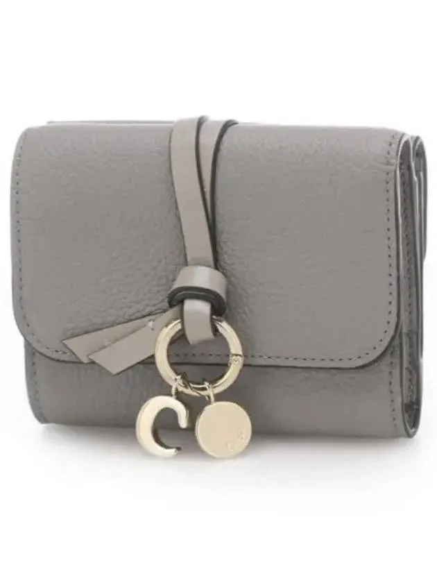 Alphabet Grain Leather Flap Small Half Wallet Grey