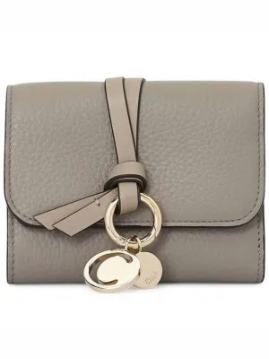 Alphabet Grain Leather Flap Small Half Wallet Grey