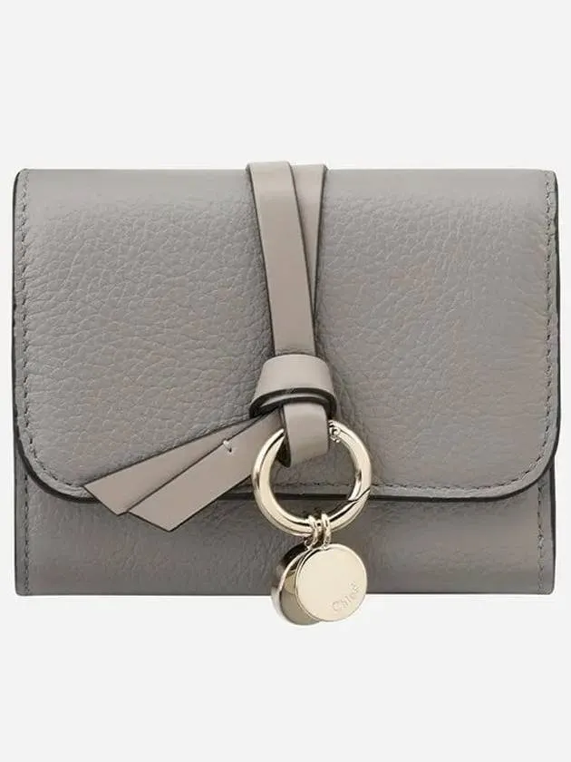 Alphabet Grain Leather Flap Small Half Wallet Grey