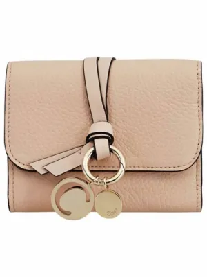 Alphabet Grain Leather Flap Small Half Wallet Pink