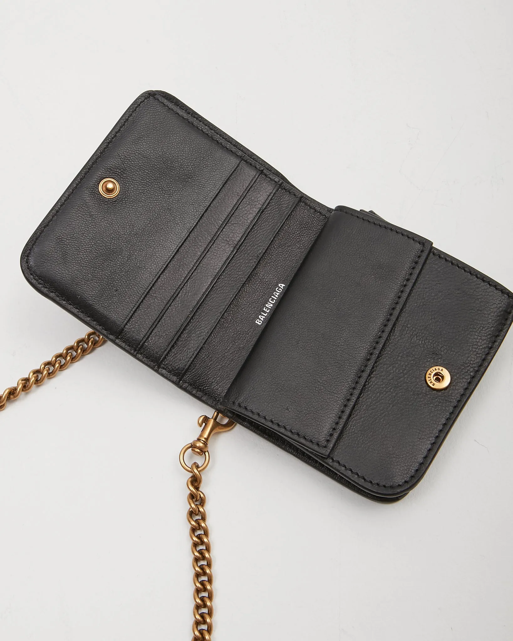 Balenciaga Black Leather Mini Cash Wallet On Chain