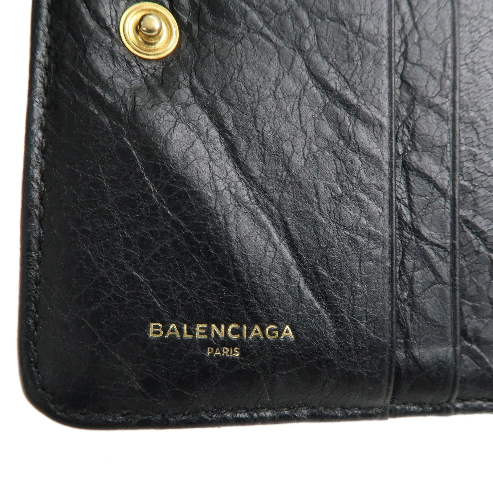 BALENCIAGA Leather Classic Bi-fold Wallet Black Gold HDW 310699