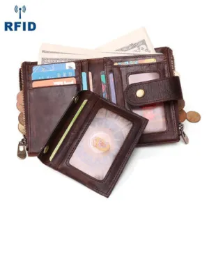 Bifold Leather Mens Dark Brown Small Wallet billfold Wallet Driver's License Wallet for Men