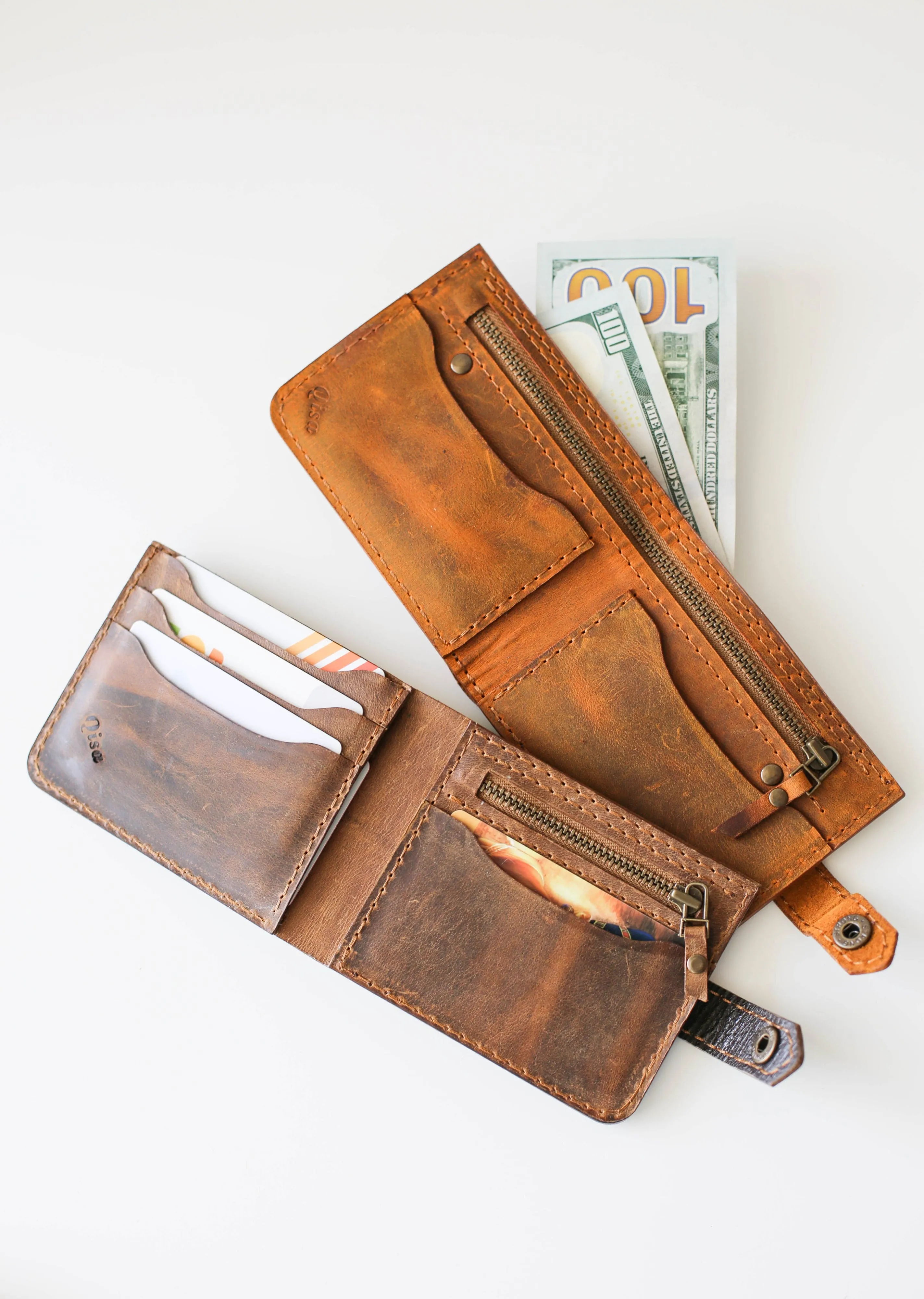 Bifold leather Wallet - Cognac Brown