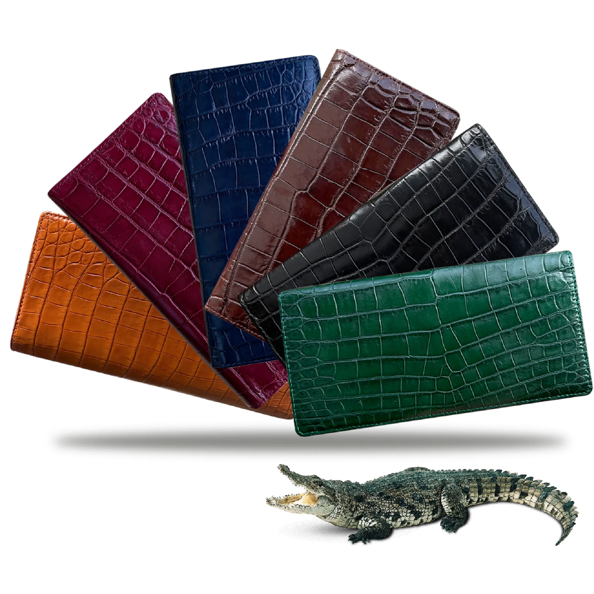 Black Alligator Long Wallet For Men | Vintage Crocodile Leather Checkbook RFID Blocking | LON16