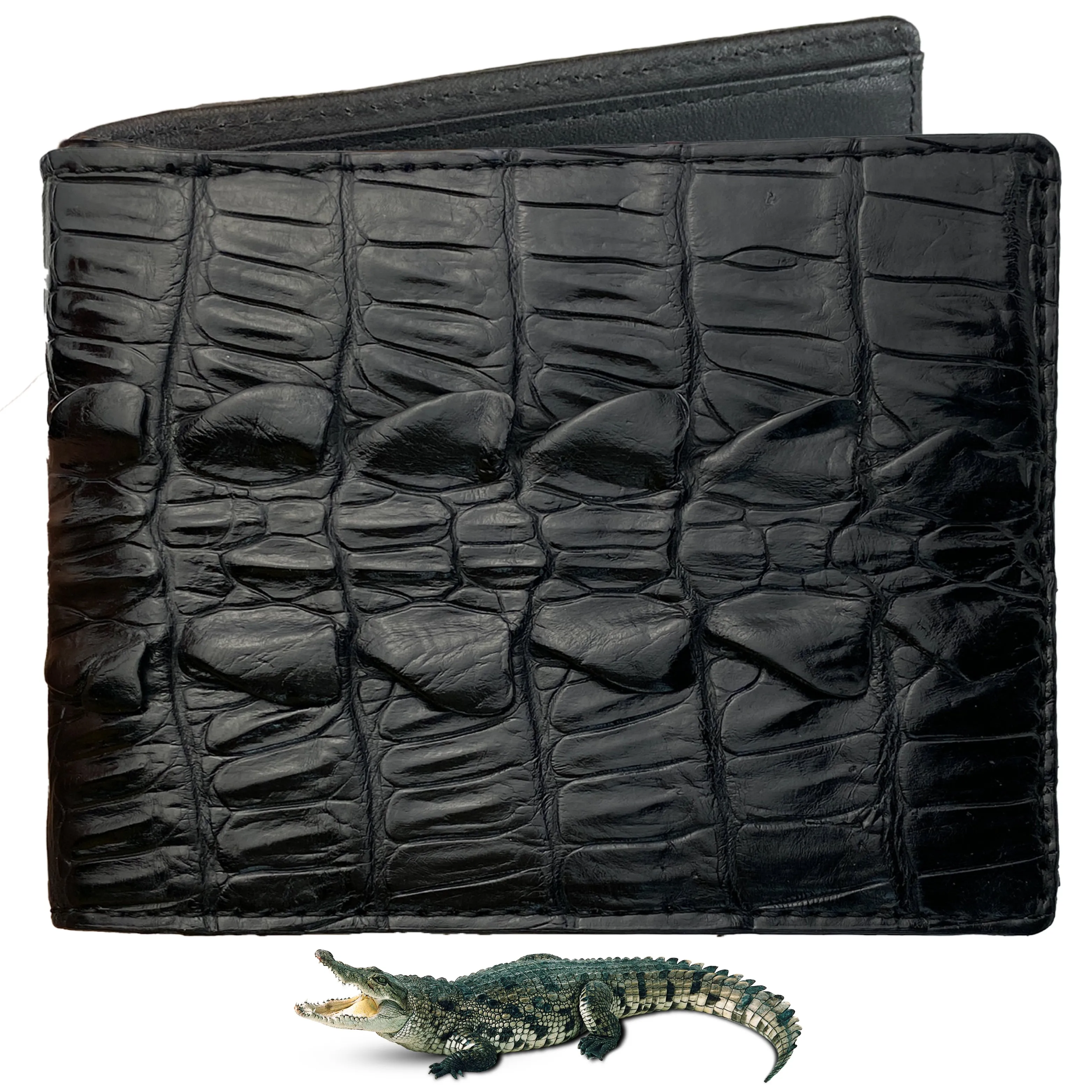 Black Alligator Tail Leather Bifold Wallet For Men RFID Blocking | VINAM-99