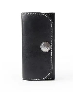 Black Handmade Leather Mens Long Wallet Bifold Card Wallets Buckle Wallet For Men