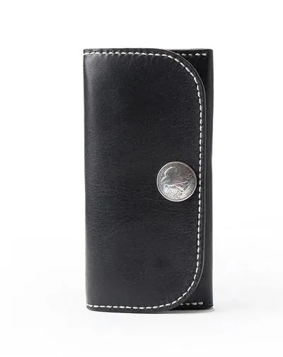 Black Handmade Leather Mens Long Wallet Bifold Card Wallets Buckle Wallet For Men