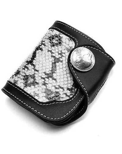 Black Leather Mens billfold Biker Wallet Bifold Small Biker Chain Wallet For Men