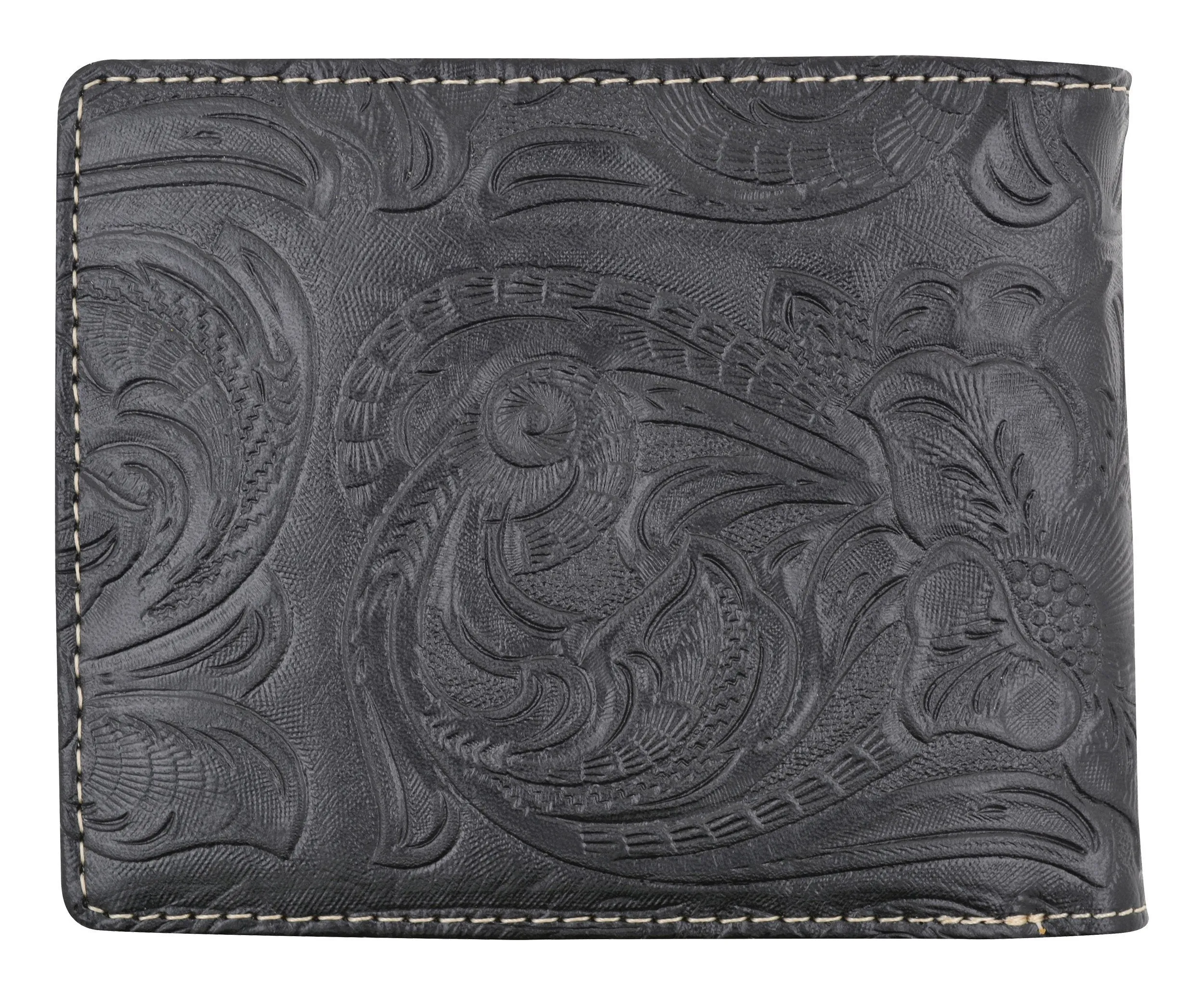 Black Western Ostrich Longhorn Design Men Bi-Fold Wallet