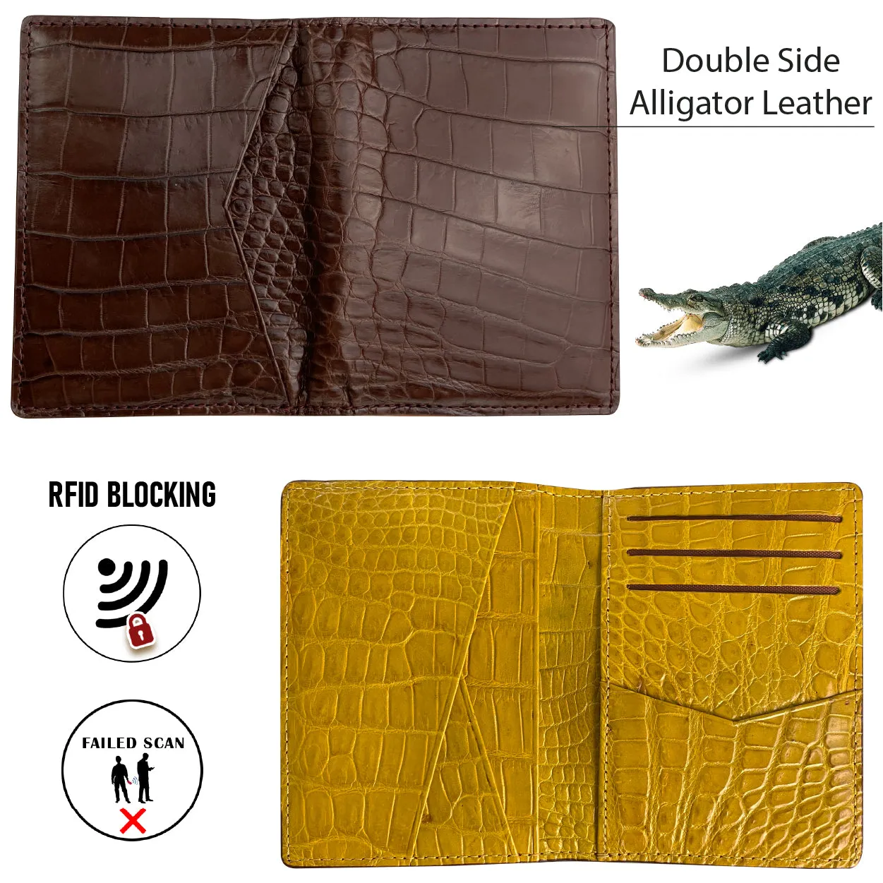 Brown & Yellow Double Side Alligator Leather Credit Card Holder | RFID Blocking | CARD-39