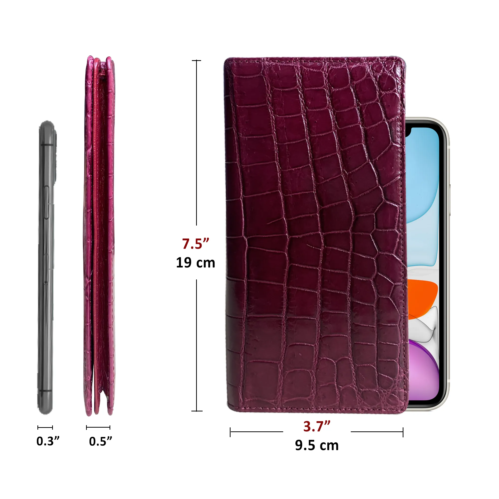 Burgundy Alligator Long Wallet For Men | Premium Crocodile Belly Leather Checkbook | RFID Blocking | LON70