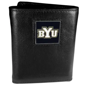 BYU Cougars Deluxe Leather Tri-fold Wallet Packaged in Gift Box