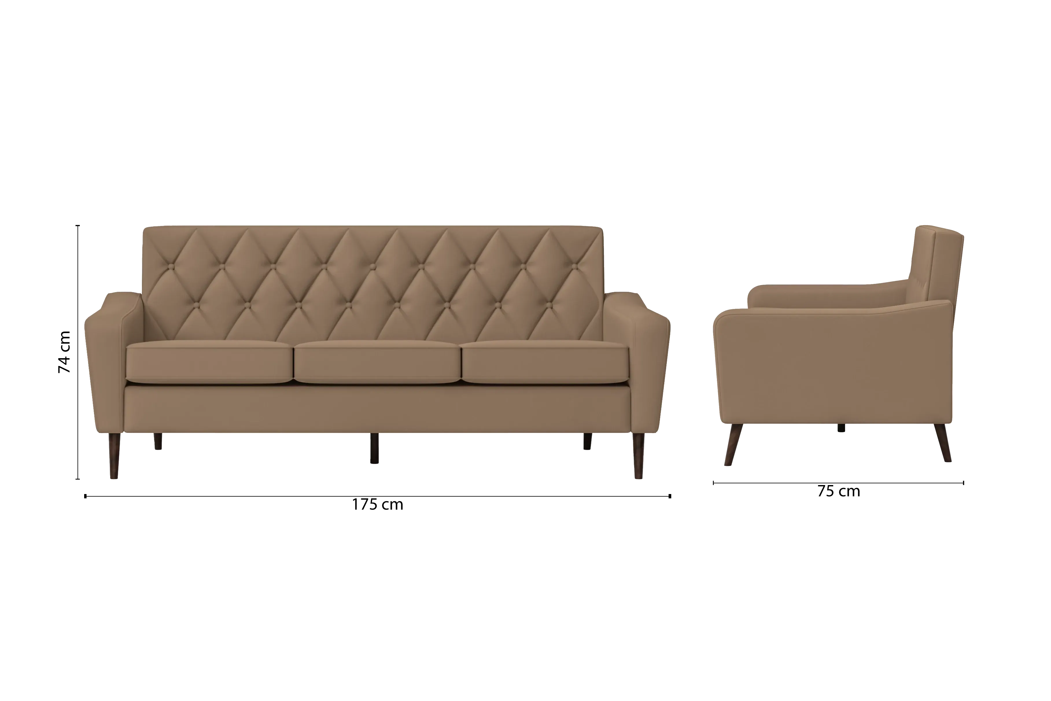 Carpi 3 Seater Sofa Stone Leather