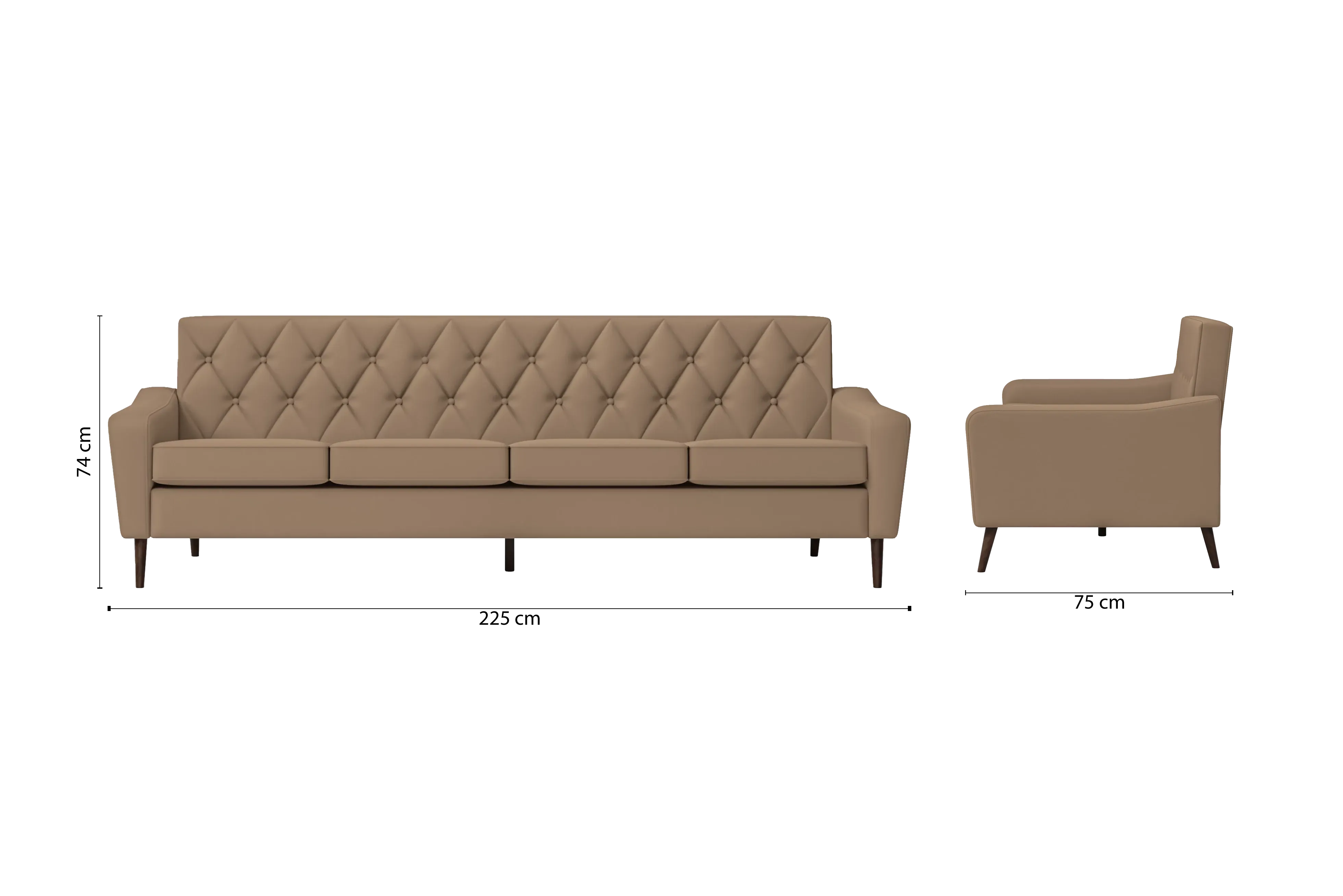 Carpi 4 Seater Sofa Stone Leather