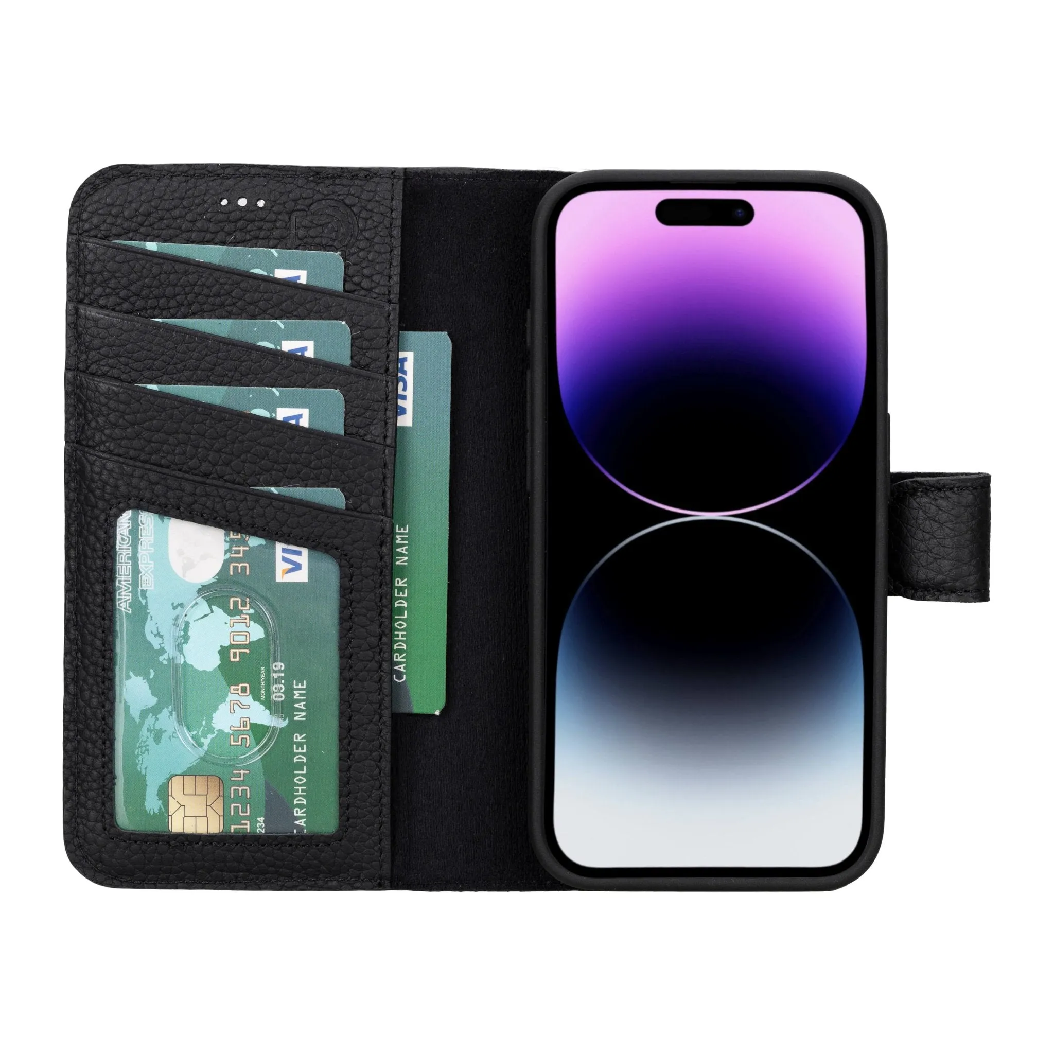 Carter iPhone 15 Pro Wallet Case, Pebble Black