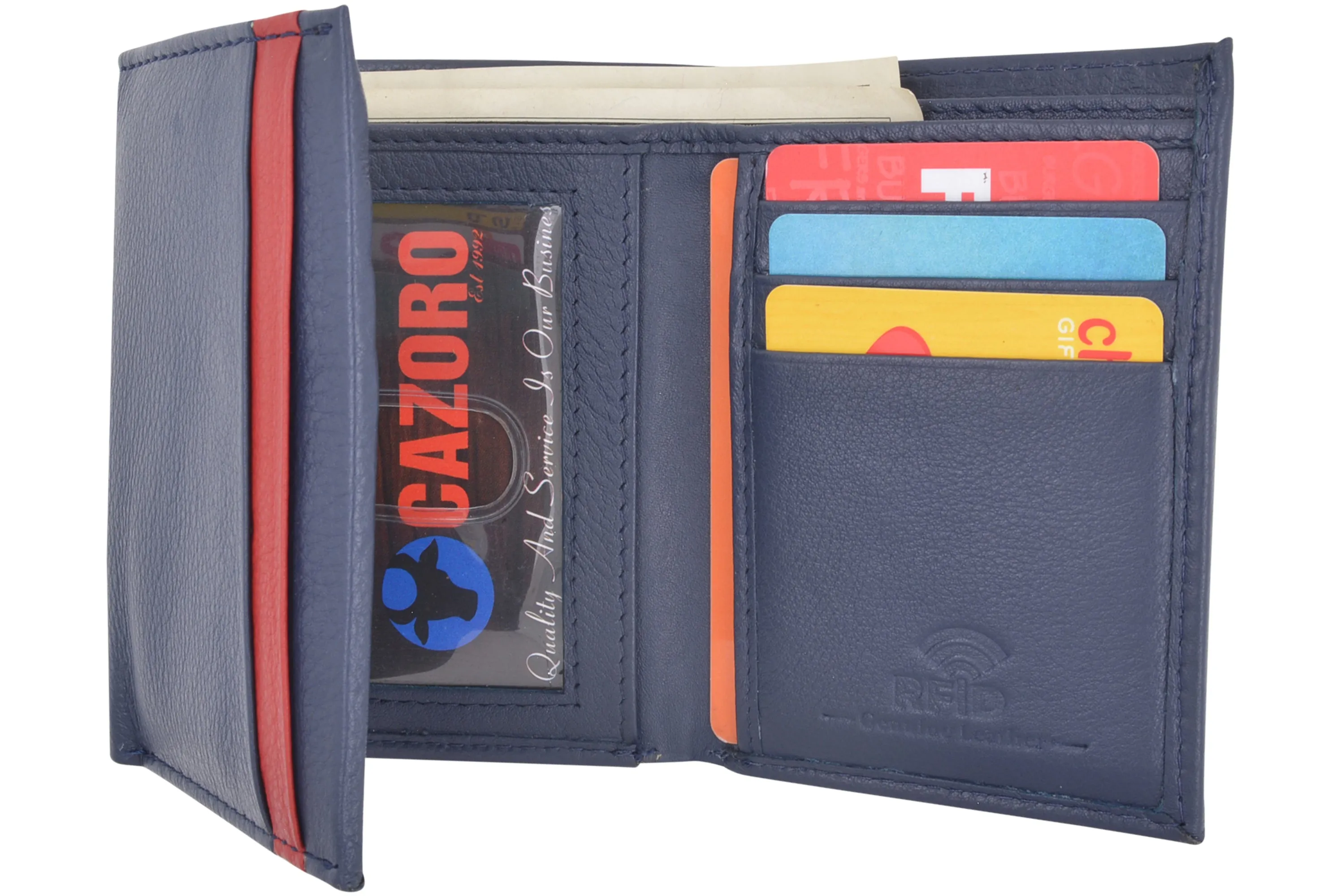 CAZORO Genuine Leather Trifold Wallets For Men RFID Blocking Mens Slim Trifold Wallet With ID Window