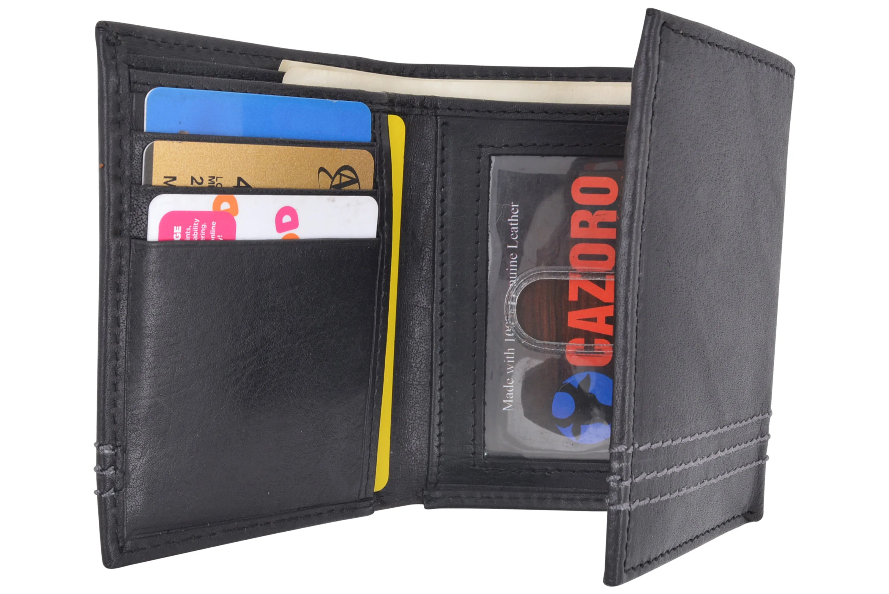 CAZORO Genuine Leather Trifold Wallets For Men RFID Blocking Mens Slim Trifold Wallet With ID Window