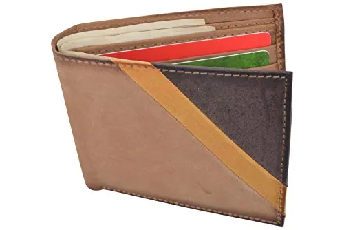 Cazoro Men's Slim Pocket Hunter Leather Bifold Travel Credit Card thin Wallet RFID Safe