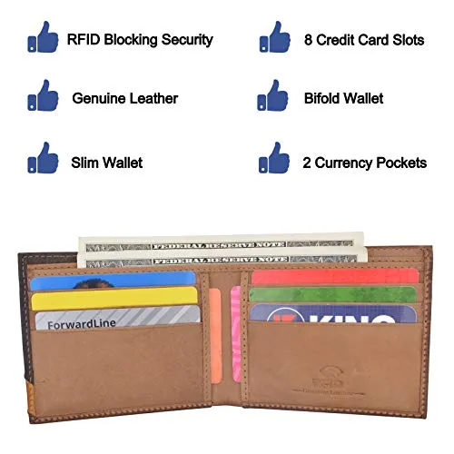 Cazoro Men's Slim Pocket Hunter Leather Bifold Travel Credit Card thin Wallet RFID Safe