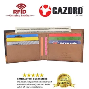 Cazoro Men's Slim Pocket Hunter Leather Bifold Travel Credit Card thin Wallet RFID Safe