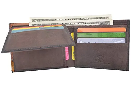 Cazoro RFID Blocking Bifold Wallet Passcase Genuine Leather and Flip Up ID Mens Wallets