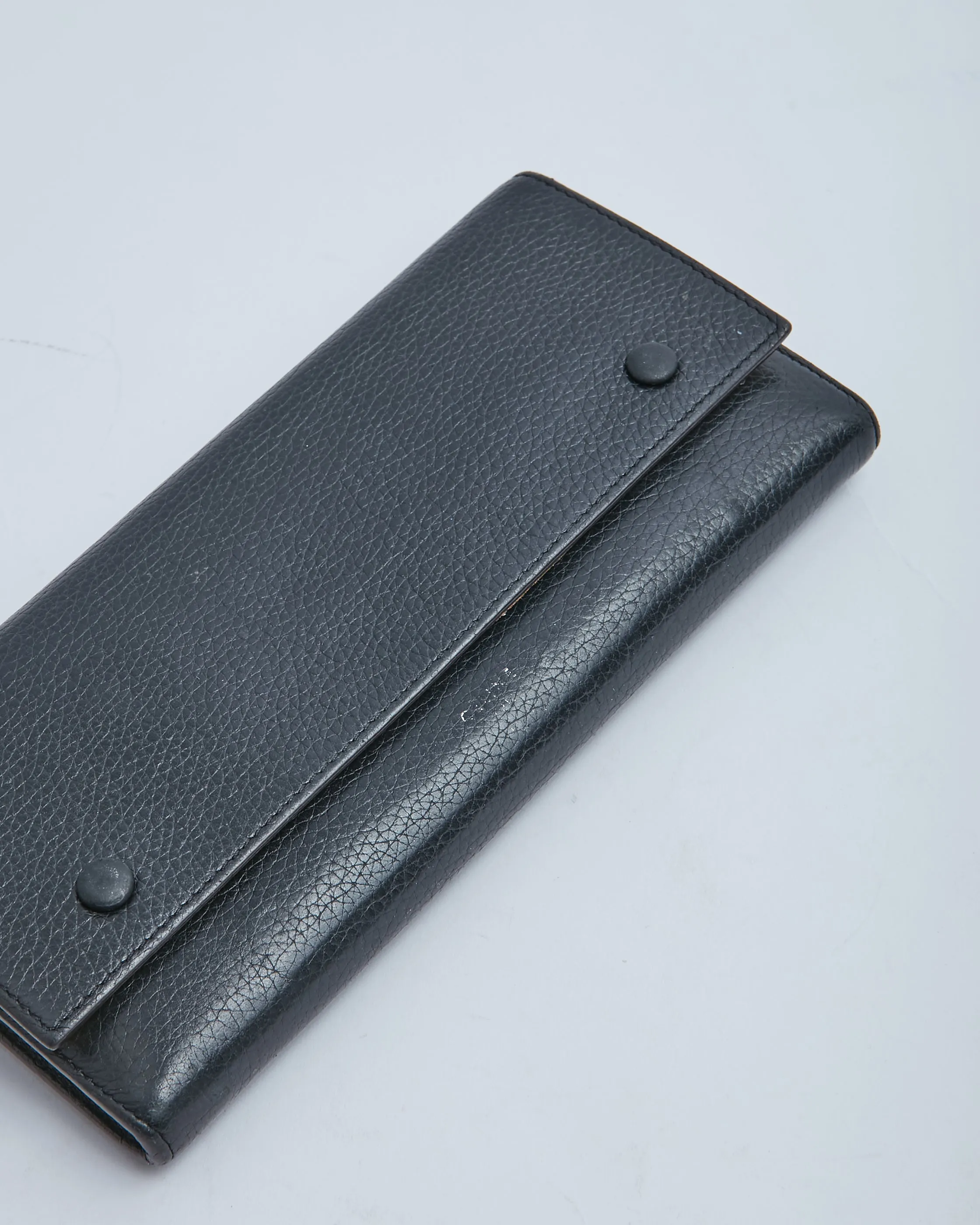 Celine Black Grained Leather Continental Flap Wallet