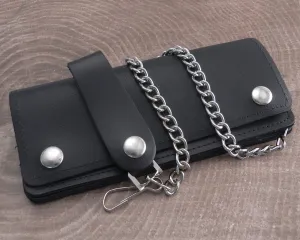 Chain Wallet Extra Long Black Leather Biker