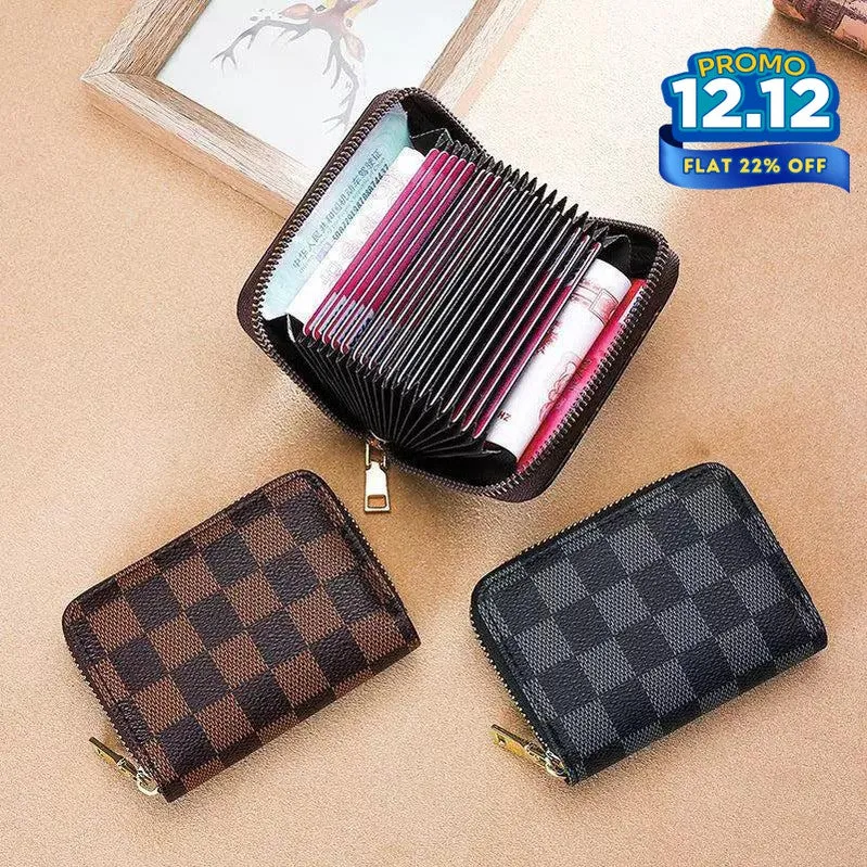 Checkered Pattern Multi-Pocket Wallet