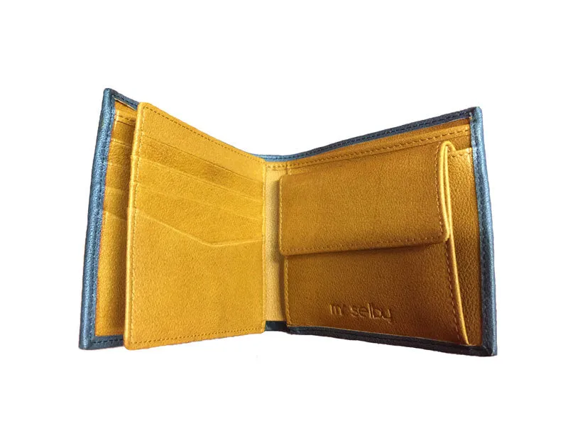 COLT - Mr Selby Mens Teal Yellow Genuine Leather Wallet in Gift Box