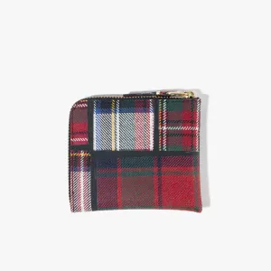 COMME des GARÇONS WALLET Tartan Patchwork Half Zip Wallet / Red