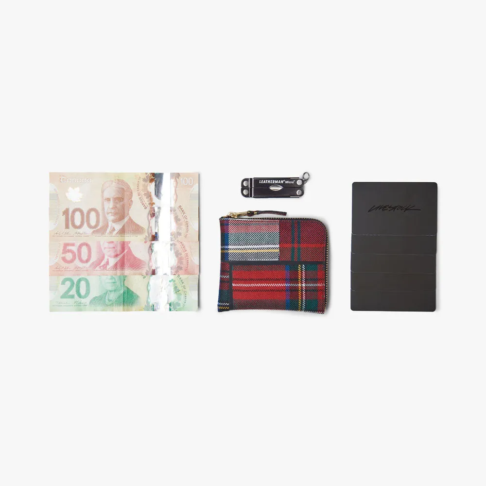 COMME des GARÇONS WALLET Tartan Patchwork Half Zip Wallet / Red