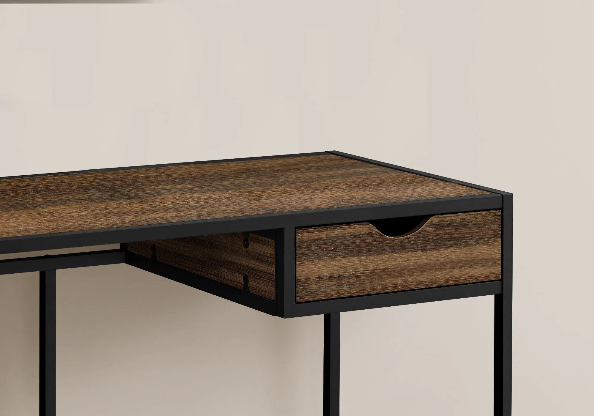 Computer Desk, Home Office, Laptop, Storage Drawer, 42"l, Work, Brown Laminate, Black Metal, Contemporary, Modern