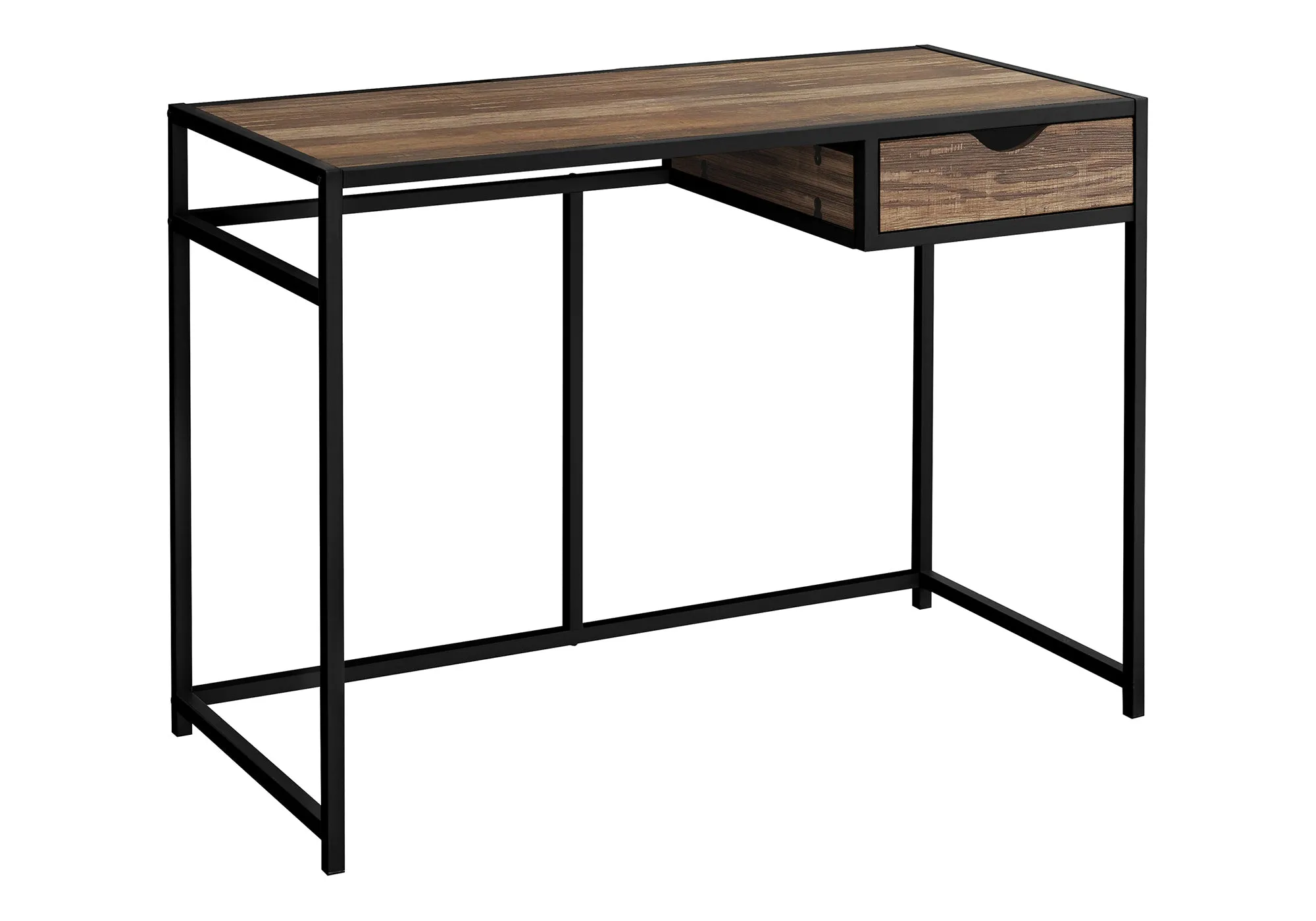 Computer Desk, Home Office, Laptop, Storage Drawer, 42"l, Work, Brown Laminate, Black Metal, Contemporary, Modern