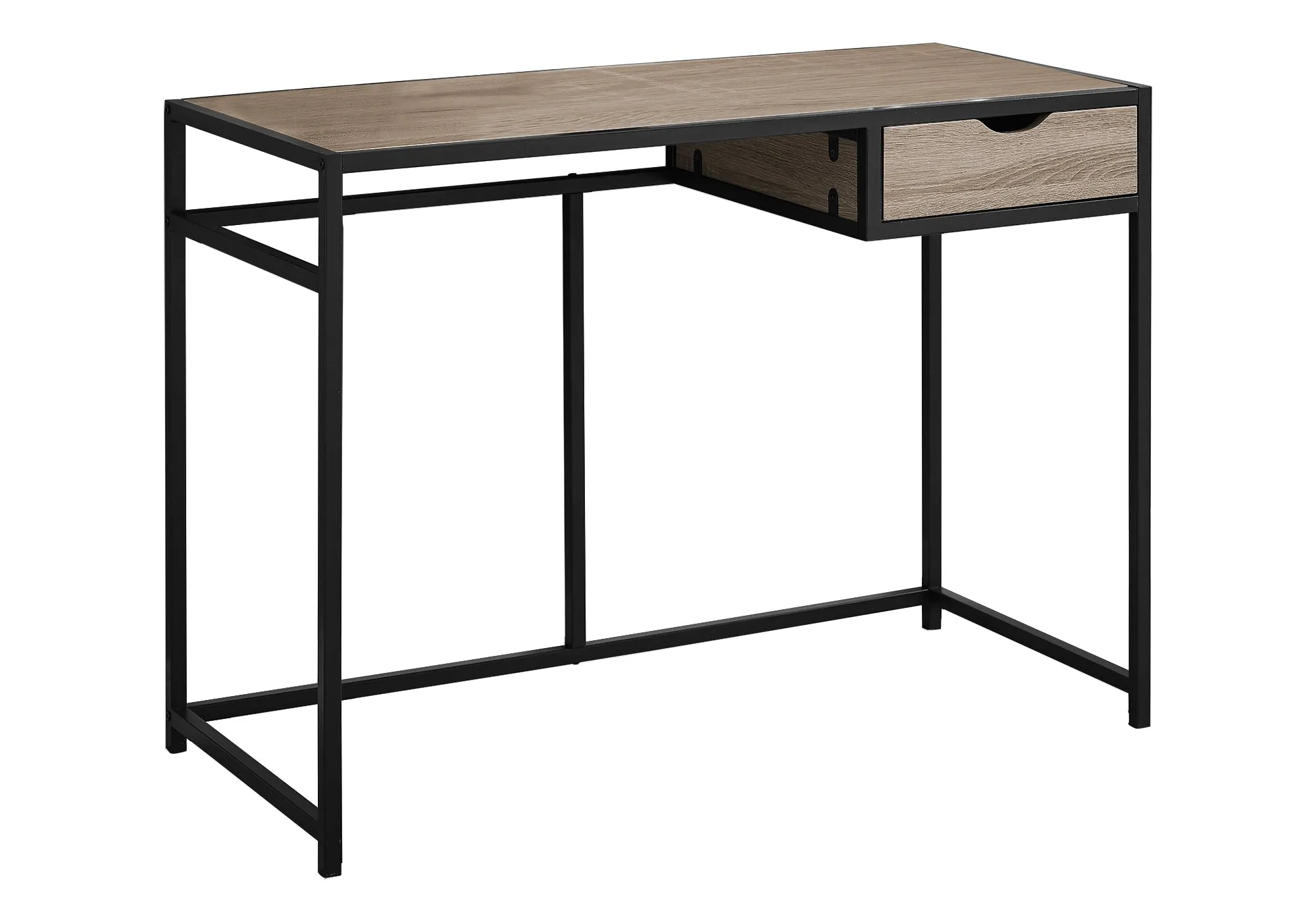 Computer Desk, Home Office, Laptop, Storage Drawer, 42"l, Work, Brown Laminate, Black Metal, Contemporary, Modern