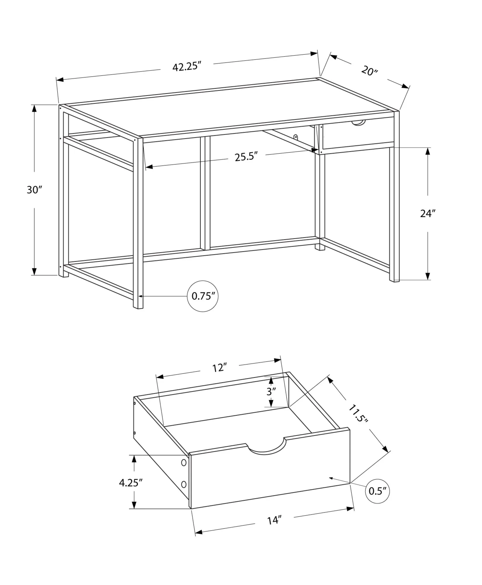 Computer Desk, Home Office, Laptop, Storage Drawer, 42"l, Work, Brown Laminate, Black Metal, Contemporary, Modern