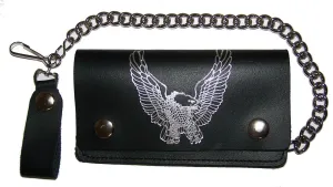 EAGLE WINGS UP 6 INCH BIKER / TRUCKER LEATHER WALLET WITH CHAIN