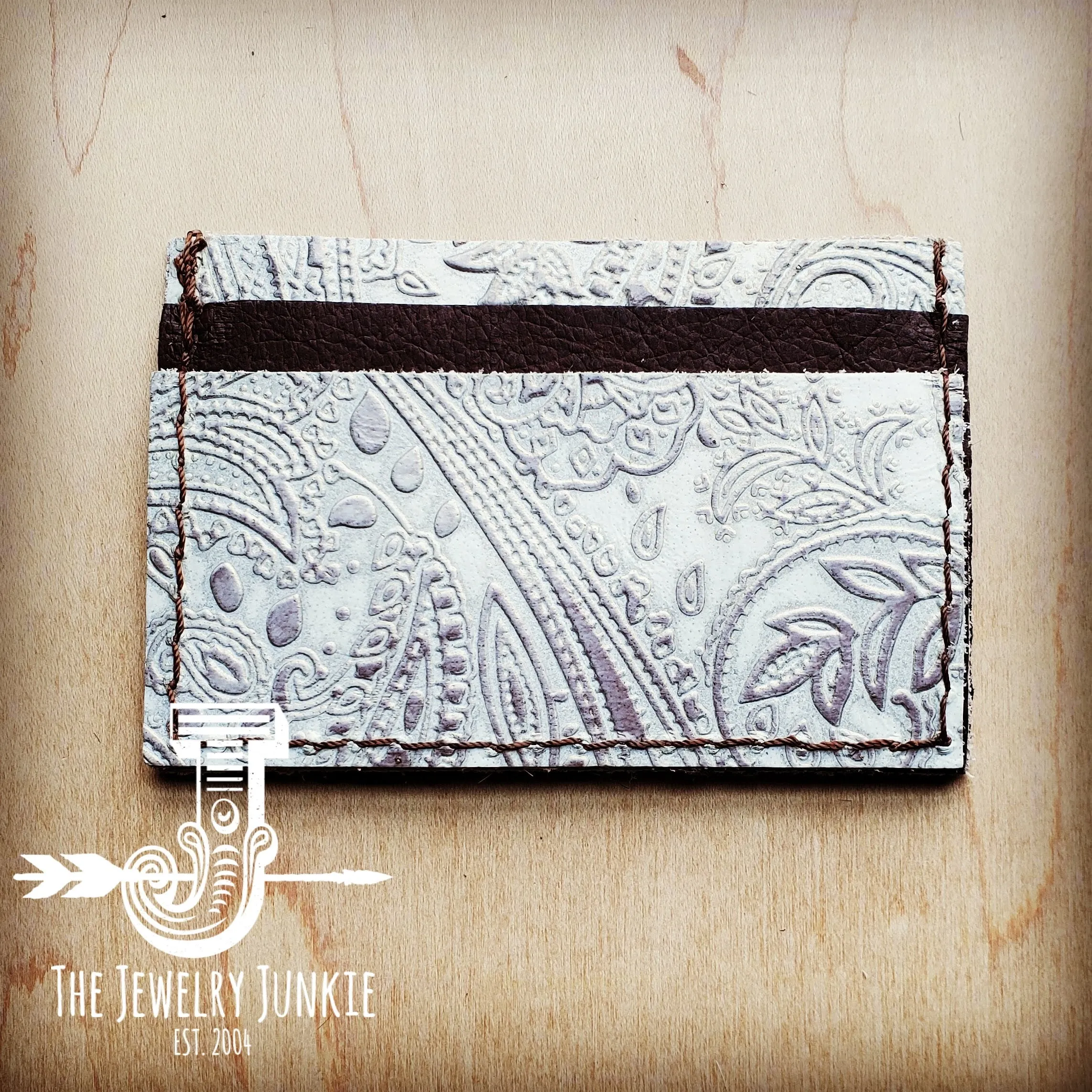 **Embossed Leather Credit Card Holder-Oyster Paisley 601d