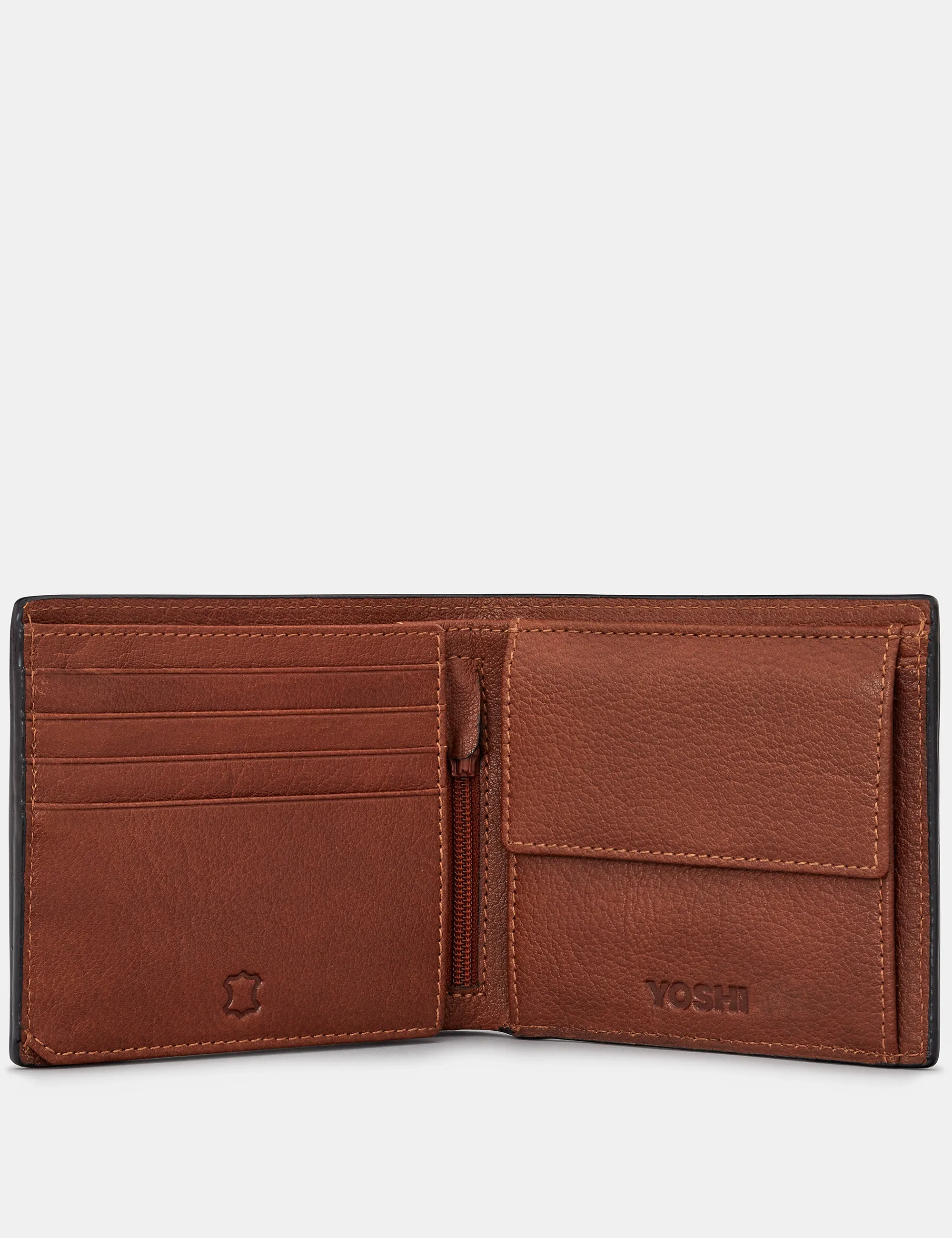 Extra Capacity Brown Leather Wallet With Coin Pocket