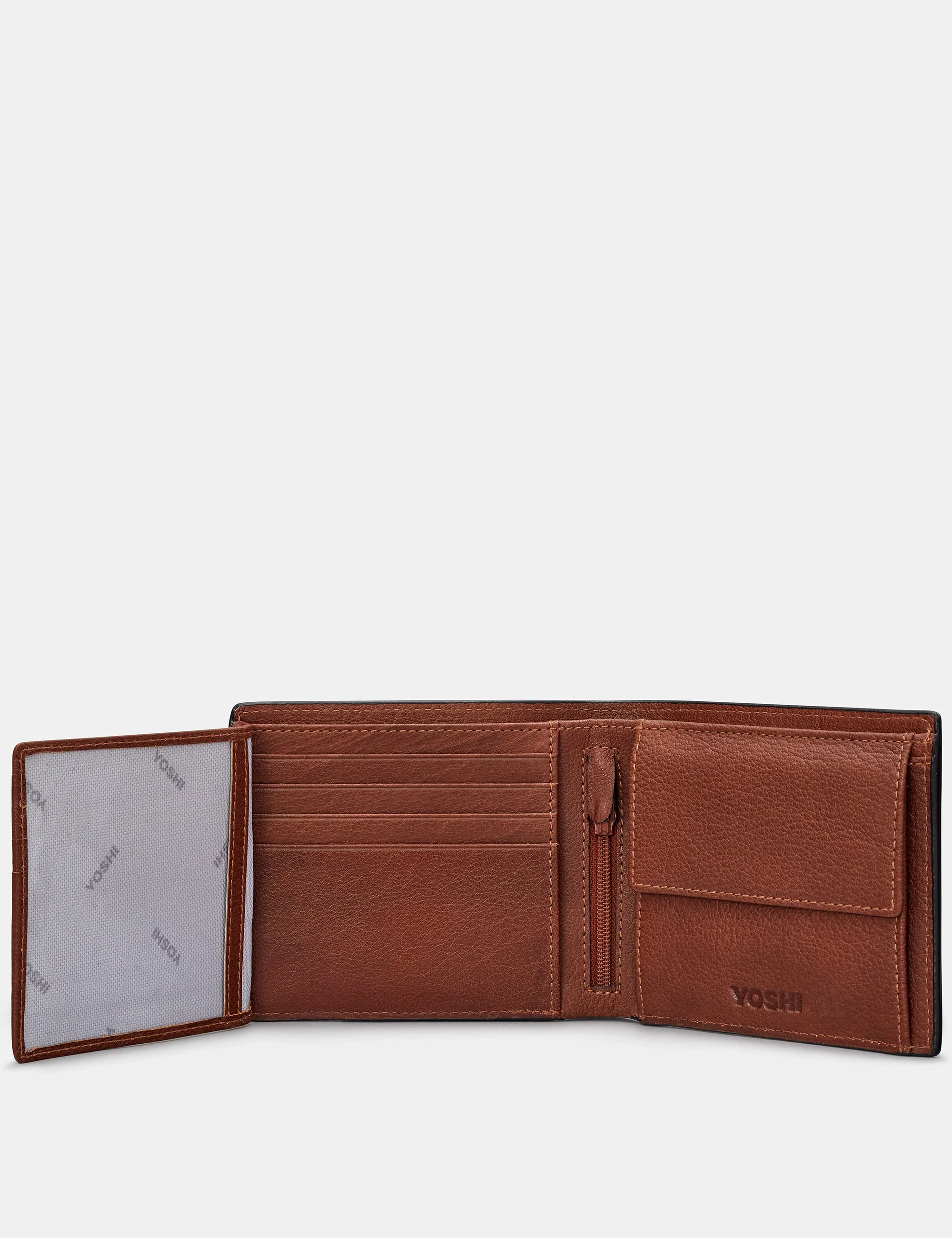 Extra Capacity Brown Leather Wallet With Coin Pocket