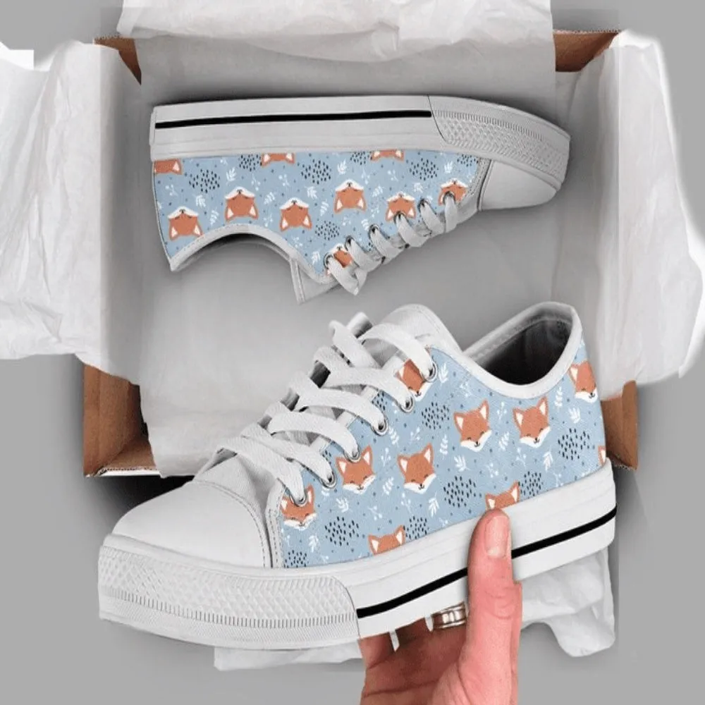 Fox Low Top Shoes, Animal Print Canvas Shoes, Print On Canvas Shoes