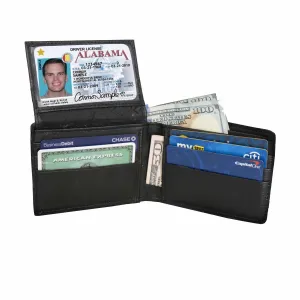 Genuine Leather Bifold Wallet with ID Windows For Men - Black