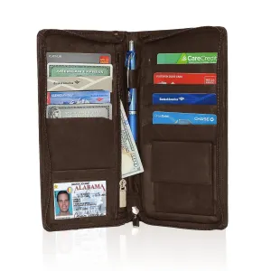 Genuine RFID-Blocking Men's Leather Bifold Wallet Organizer Checkbook Card Case - Brown