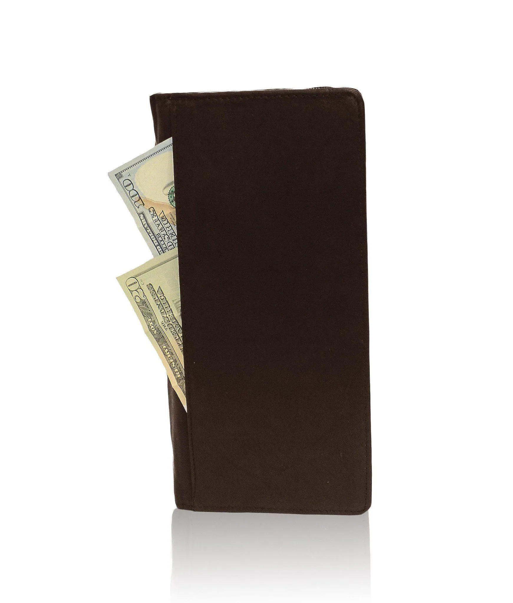 Genuine RFID-Blocking Men's Leather Bifold Wallet Organizer Checkbook Card Case - Brown