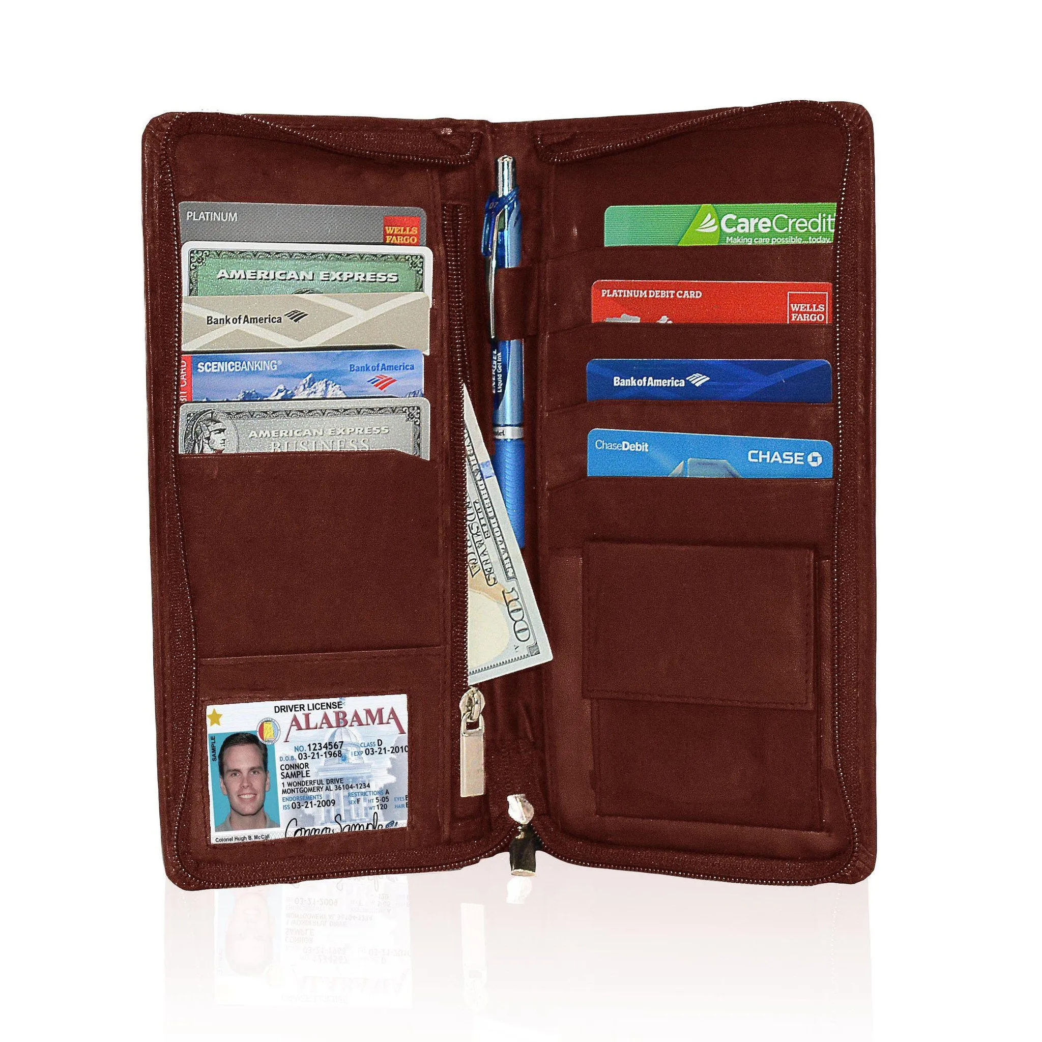 Genuine RFID-Blocking Men's Leather Bifold Wallet Organizer Checkbook Card Case - Brown