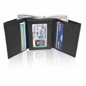 Genuine Soft Leather Tri-fold Wallet For Men - Black