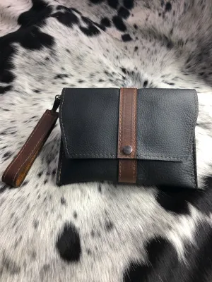 Handmade Black and Cherry Leather Clutch