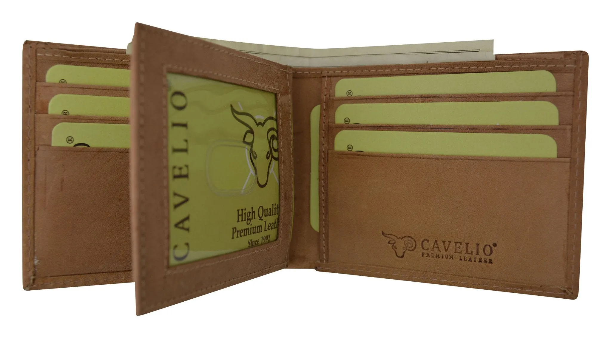 HU52/New Cavelio Hunter Vintage Style Series Premium Leather Fixed Center Flap Credit CID Holder Bifold Wallet